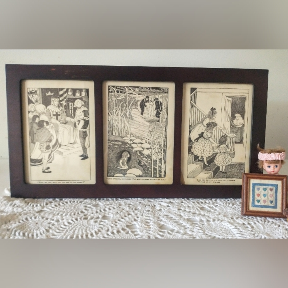 Vintage Carved Wooden Frame - Holds 3 Photos - 5x7s - Stand on Back